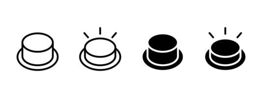 Button icon. Round push button with base and radiating lines illustration. Power control or emergency start symbol for user interface, electronics and automation design. vector