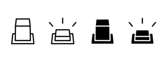 Button icon. Emergency or control button illustration with rays indicating activation. Symbol of pressing action, used in alert systems, user interfaces and safety controls. vector