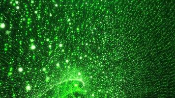 Colorful high-tech background with glowing particles, swirling surface of dots forming complex spiral structure. Sci-fi digital space, particles form lines and surface waves. Abstract background. video