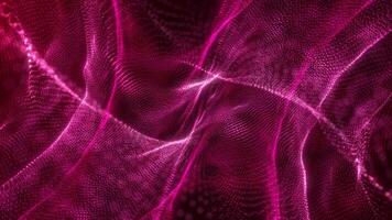 Abstract digital dynamic waves of pink bright particles with motion light background, data flow, cyber technology. 3d rendering. Seamless loop video
