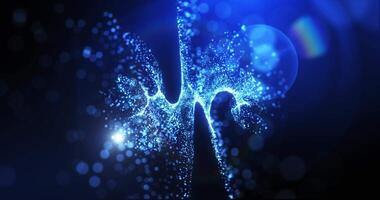 Rotating surface made of digital particles. Abstract glowing wave from of particles and dots moves on a blue background, big data visualization, futuristic and digital background video