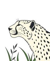 Stylized Cheetah with Grass Elements vector
