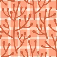 Terracotta Orange Branches on Soft Plaid Seamless Pattern vector