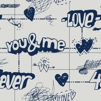 Seamless Notebook Doodle Pattern with Love Notes and Scribble vector