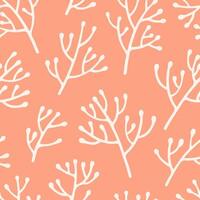 Hand Stamped White Twig Pattern on Coral Orange Background vector