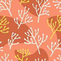 Vibrant Branches Seamless Pattern in Warm Coral, Yellow and White vector