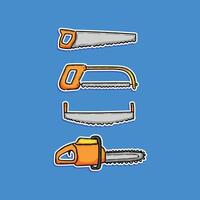 Digitally drawn collection of various types of saws illustrated on a blue background. Vibrant and colorful design suited for educational, artistic, or construction-related themes. vector