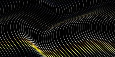 Abstract black background with curved golden and white glowing lines creating a dynamic wave pattern. Futuristic digital design template vector