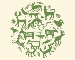Ethnic animal nature n circle shape african tribe primitive textile silhouette motif layout pattern editable vector