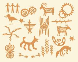 Ethnic vintage animal and botanical nature shape pattern african tribe primitive textile silhouette motif layout pattern editable vector