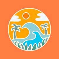 simple mono line art of the waves and summer beach vibes vector