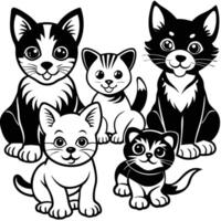 Collection of Adorable Kittens and Puppies in Cartoon Style on White Background vector