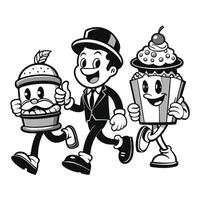 Nostalgic Cartoon Character Set in Monochrome Style vector