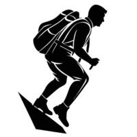 Silhouette of a Man Hiking with Backpack Against White Background vector