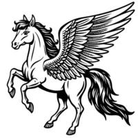 Majestic Pegasus Sketch with Spread Wings on White Background vector