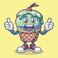 Animated Ice Cream Cone Mascot with Waving Arm and Cheerful Expression vector