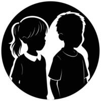 Black and White Silhouette of Children Playing on Isolated White Background vector