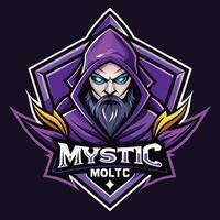 Enchanting Violet Mystic Wizard Team Esport Emblem Badge Design vector