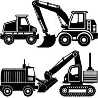 Silhouette Collection of Construction Machinery on a White Background vector