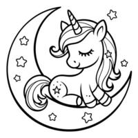 Enchanted Slumber A Sleeping Unicorn Amidst Lunar and Stellar Wonders vector