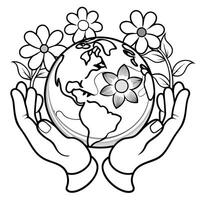 Black and White Hands Holding Earth Emblematic of Global Unity and Environmental Protection vector