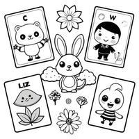 Comprehensive Spring Flashcard Set for Kindergarten in Black and White vector