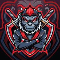 The Ninja Monkey s Furious Attack with Twin Katanas in Esports Arena vector