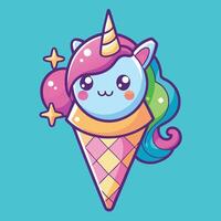Enchanting Unicorn Ice Cream Cone with Swirling Colors and Rainbow Magic vector
