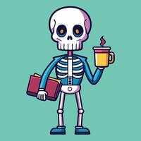Studious Skeleton Reading and Sipping Coffee in Contemplative Pose vector