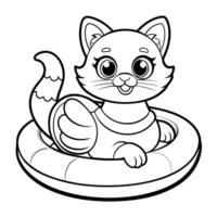 Cat Relaxes in Duck Float on a Summer Day vector