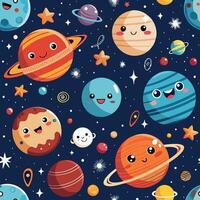 Adorable Planet Characters Seamlessly Patterned in a Space Odyssey vector