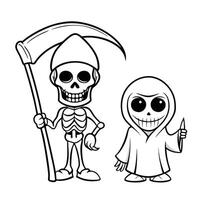 The Spooky Encounter of the Skeleton and Grim Reaper in an Eerie Isolation vector