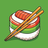 Cartoon Icon of Sushi with Chopsticks Illustration vector