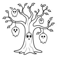 Eerie Halloween Tree with Creepy Hanging Ghosts for Color vector