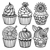 Delectable Array of Six Zendoodle Cupcakes on a Pristine White Background vector