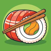 Mouthwatering Sushi Salmon Roll with Graceful Chopstick Illustration vector