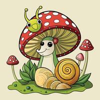 Charming Snail Resting Gracefully on a Vibrant Mushroom in Nature vector