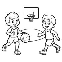 Students Participating in an Intense Basketball Game on the School Court During Physical Education Class vector
