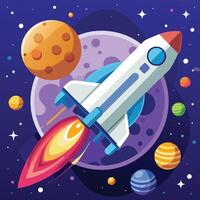 Space Shuttle Soaring through the Night with Planet and Meteorite Debris vector