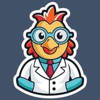 Sticker Logo of a Scientist Chicken Mascot in a Cartoonish Style vector