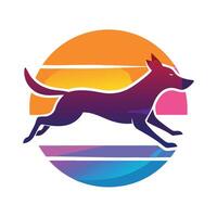 Energetic Canine Mid Air Leap Showcasing Gradient Color Explosion vector
