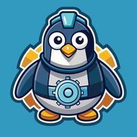 Amusing Logo of a Mechanical Penguin in a Sticker Like Design vector