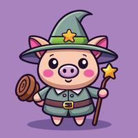 Enchanting Sticker of an Adorable Witch Pig Character vector