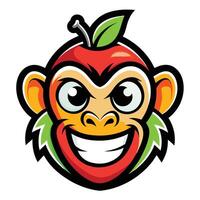 Logo Illustration of a Playful and Cute Monkey Mascot with an Apple Motif vector