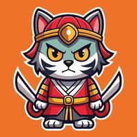 Samurai Cat Logo Character in a Dynamic Warrior Pose vector
