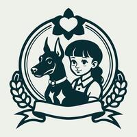 Vintage Logo of a Girl with a Doberman A Heartwarming Embrace vector