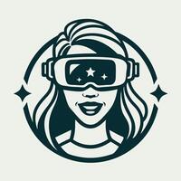 Girl Experiencing Immersive Virtual Reality with VR Headset Logo vector