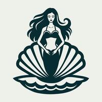 Elegant Logo of a Mermaid Gracefully Posed within a Seashell vector