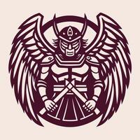 Unique Hand Drawn Logo Featuring a Simple Samurai Guardian Angel in a Minimalistic Style vector