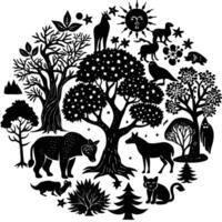Enchanting Gallery of Vibrant Trees and Lively Animals in Nature s Embrace vector